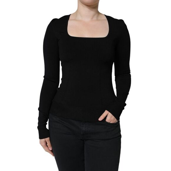Dolce & Gabbana Black Long Sleeves Blouse Square Neck Women's Top